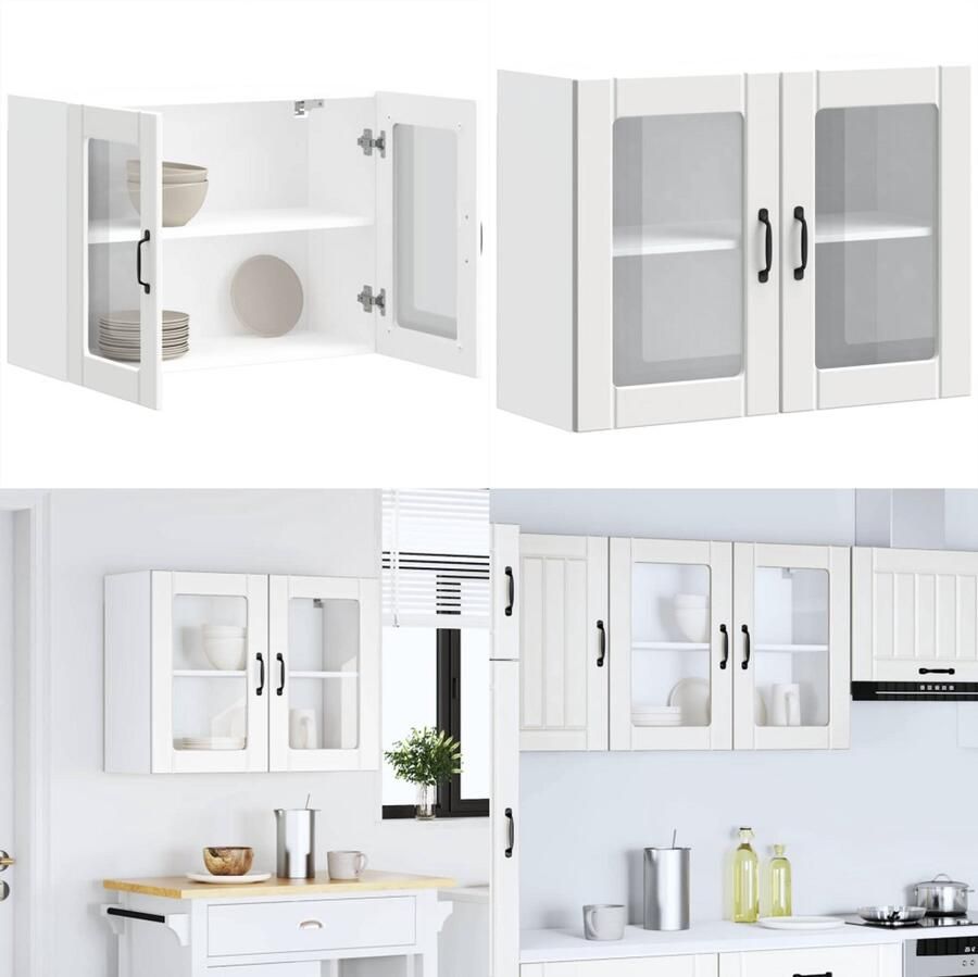 VidaXL Keukenwandkast met glazen deur Lucca bewerkt hout wit Keuken Wandkast Keuken Wandkasten Keuken Wandmeubel Gemonteerde Wandkast