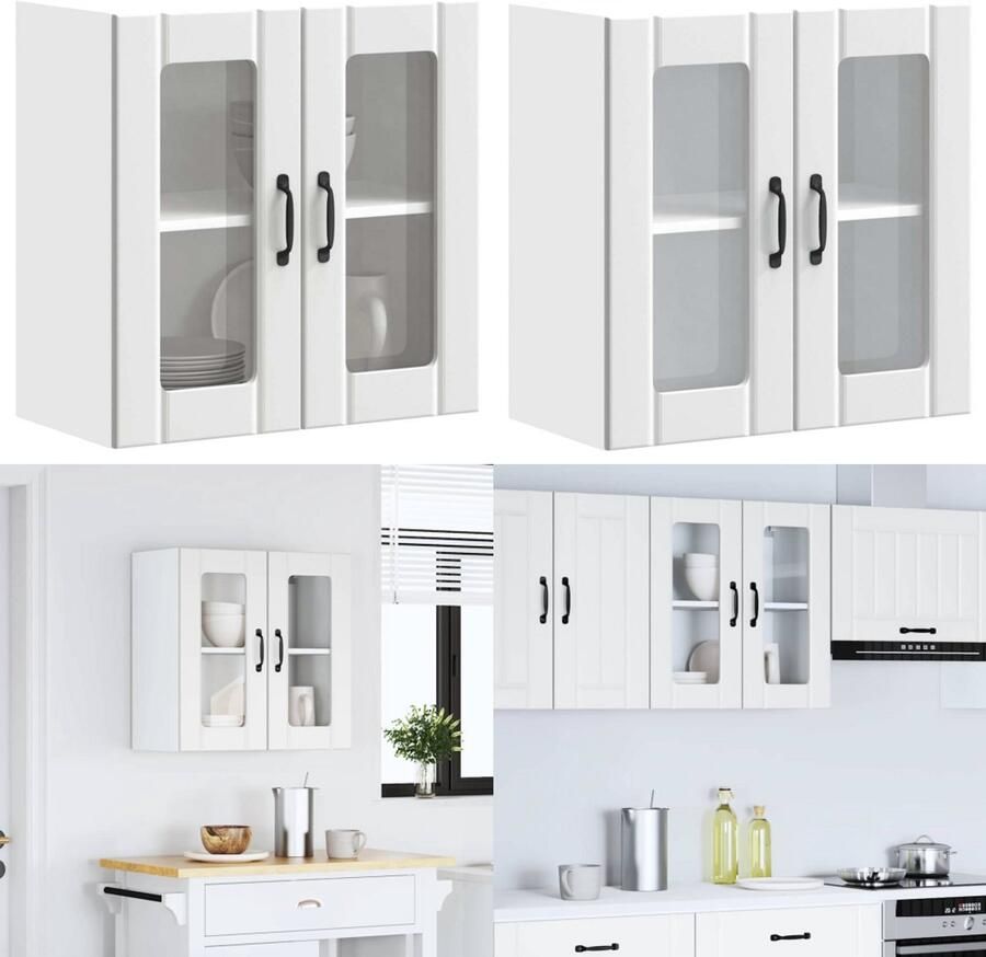 VidaXL Keukenwandkast met glazen deur Lucca bewerkt hout wit Keuken Wandkast Keuken Wandkasten Keuken Wandmeubel Gemonteerde Wandkast