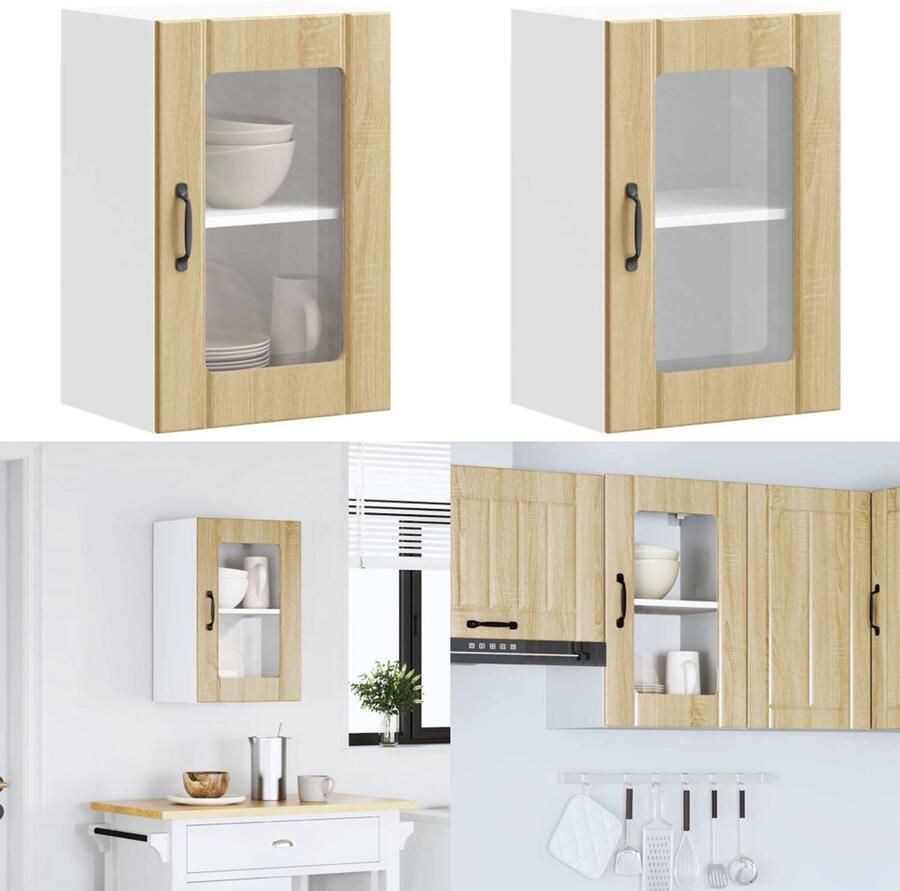 VidaXL Keukenwandkast met glazen deur Lucca sonoma eikenkleur Keuken Wandkast Keuken Wandkasten Keuken Wandmeubel Gemonteerde Wandkast