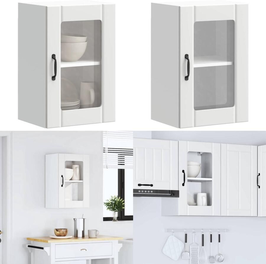 VidaXL Keukenwandkast met glazen deur Lucca wit Keuken Wandkast Keuken Wandkasten Keuken Wandmeubel Gemonteerde Wandkast