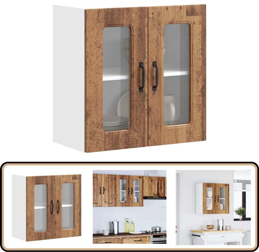 VidaXL Keukenwandkast met glazen deur Oud Hout Keukenkast Wandkast Opslagoplossing Keukenaccessoires Houten Kast
