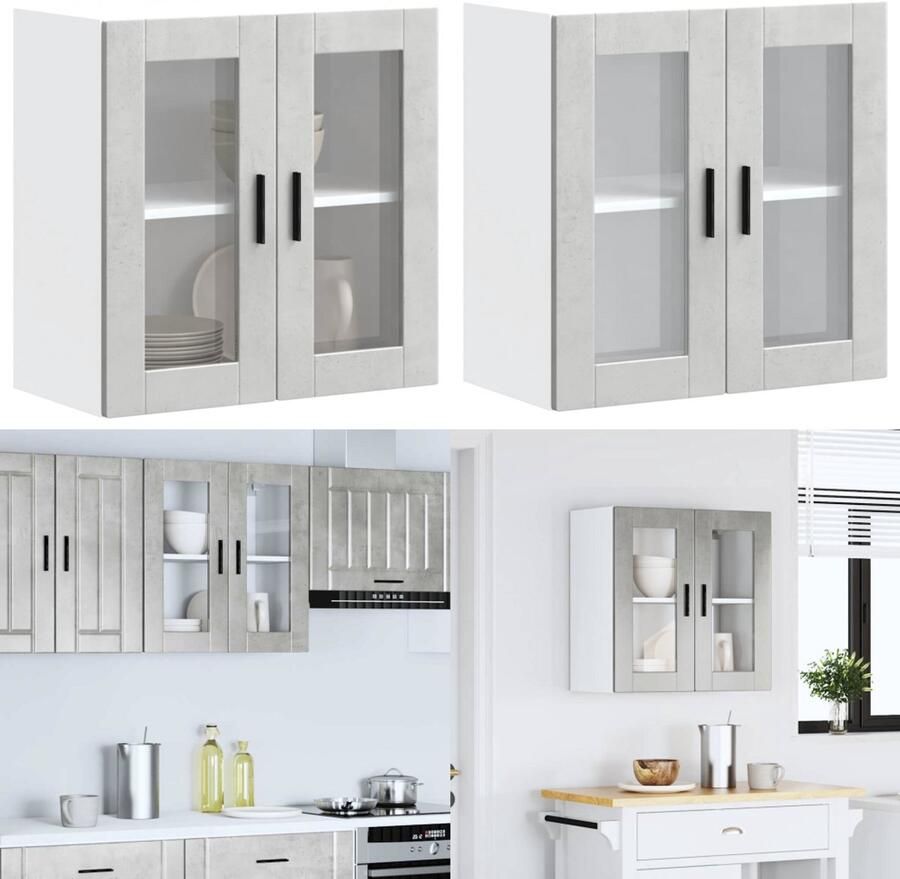 VidaXL Keukenwandkast met glazen deur Porto betongrijs Keuken Wandkast Keuken Wandkasten -keuken Wandmeubel Gemonteerde Wandkast - Foto 2