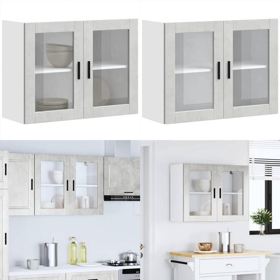 VidaXL Keukenwandkast met glazen deur Porto betongrijs Keuken Wandkast Keuken Wandkasten -keuken Wandmeubel Gemonteerde Wandkast