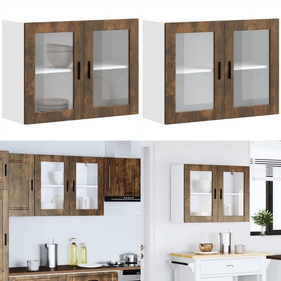 VidaXL Keukenwandkast met glazen deur Porto gerookt eikenkleurig Keuken Wandkast Keuken Wandkasten -keuken Wandmeubel Gemonteerde Wandkast