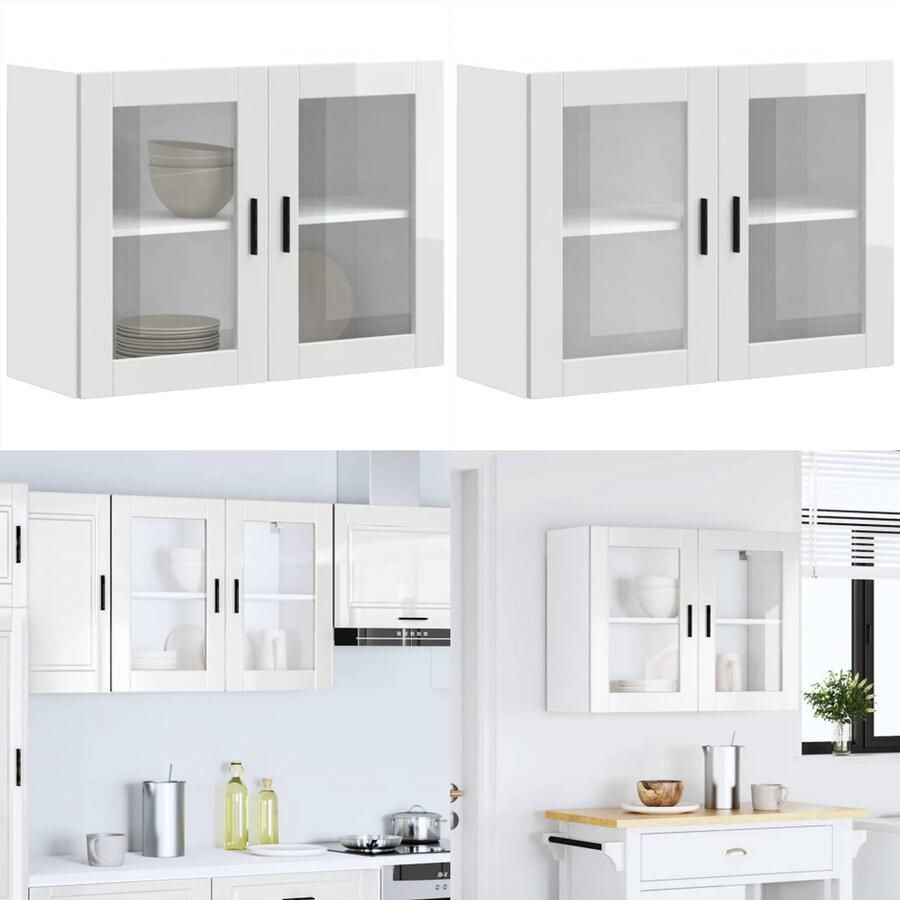 VidaXL Keukenwandkast met glazen deur Porto hoogglans wit Keuken Wandkast Keuken Wandkasten -keuken Wandmeubel Gemonteerde Wandkast