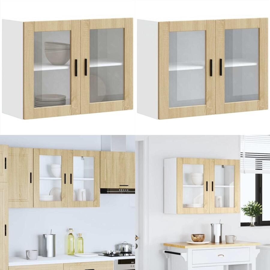 VidaXL Keukenwandkast met glazen deur Porto sonoma eikenkleurig Keuken Wandkast Keuken Wandkasten -keuken Wandmeubel Gemonteerde Wandkast