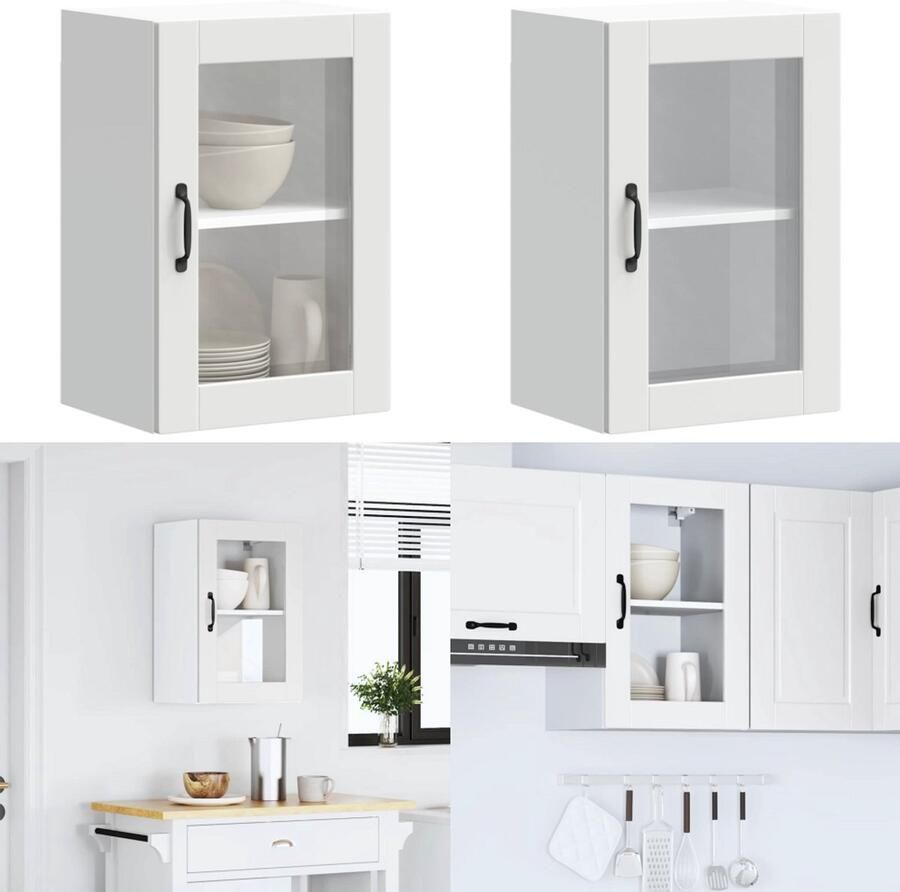 VidaXL Keukenwandkast met glazen deur Porto wit Keuken Wandkast Keuken Wandkasten Keuken Wandmeubel Gemonteerde Wandkast