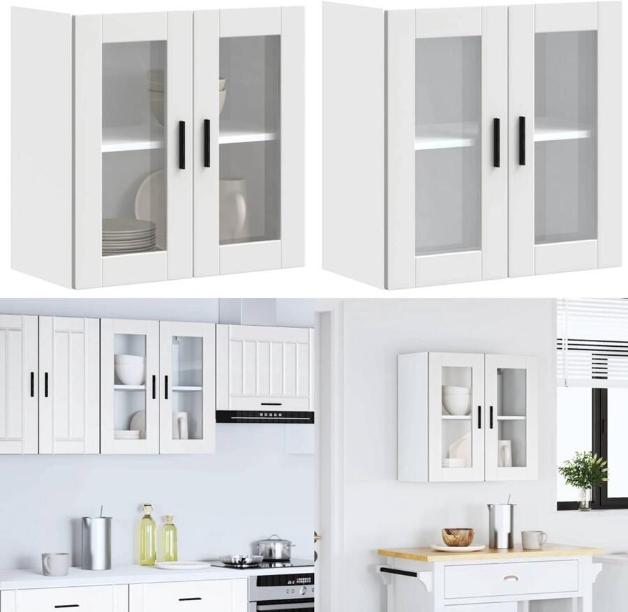 VidaXL Keukenwandkast met glazen deur Porto wit Keuken Wandkast Keuken Wandkasten -keuken Wandmeubel Gemonteerde Wandkast