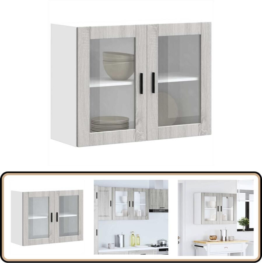 VidaXL Keukenwandkast met glazen deur Sonoma Eiken Keukenwandkast Opbergkast Keukeninrichting Houten Kast Grijze Kast