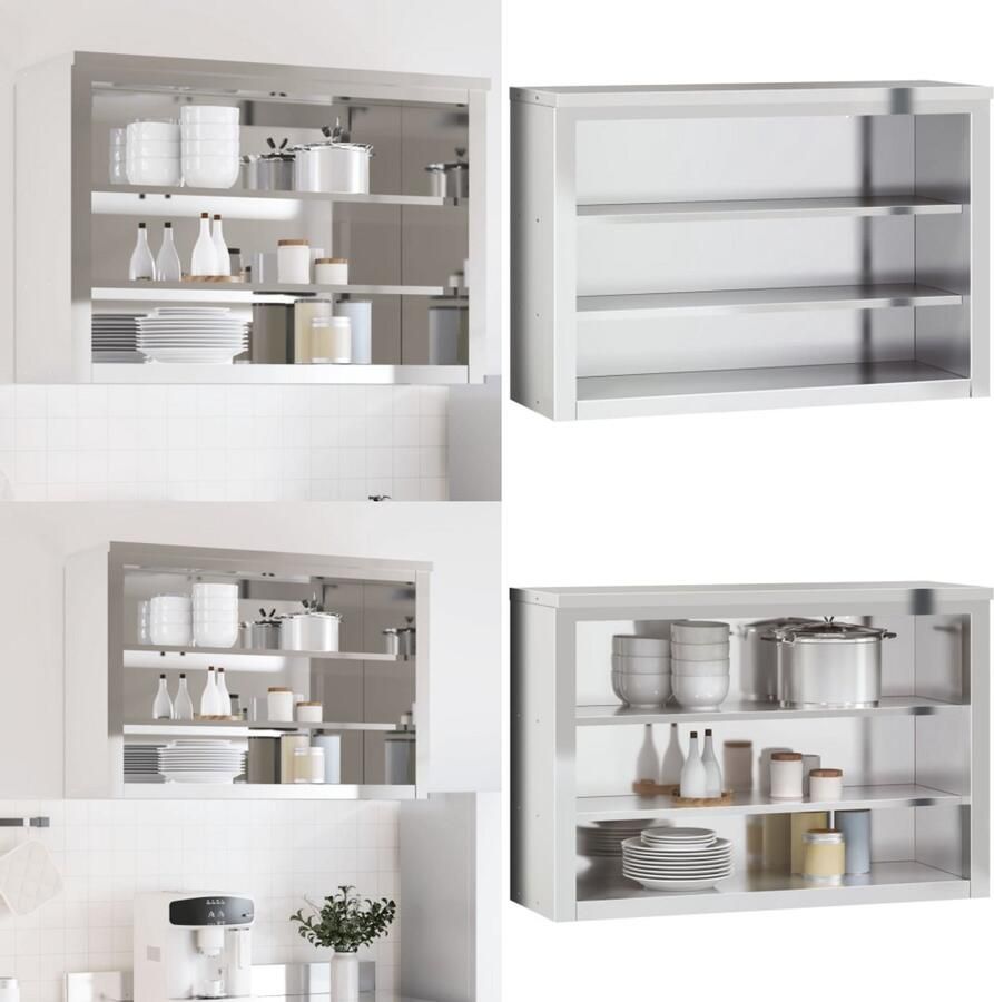 VidaXL Keukenwandkast met schappen roestvrijstaal Keukenwandkast Keukenwandkasten Wandkast Opbergkast