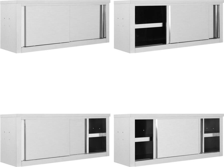VidaXL Keukenwandkast met schuifdeuren 120x40x50 cm roestvrij staal Wandkast Wandkasten Muurkast Muurkasten