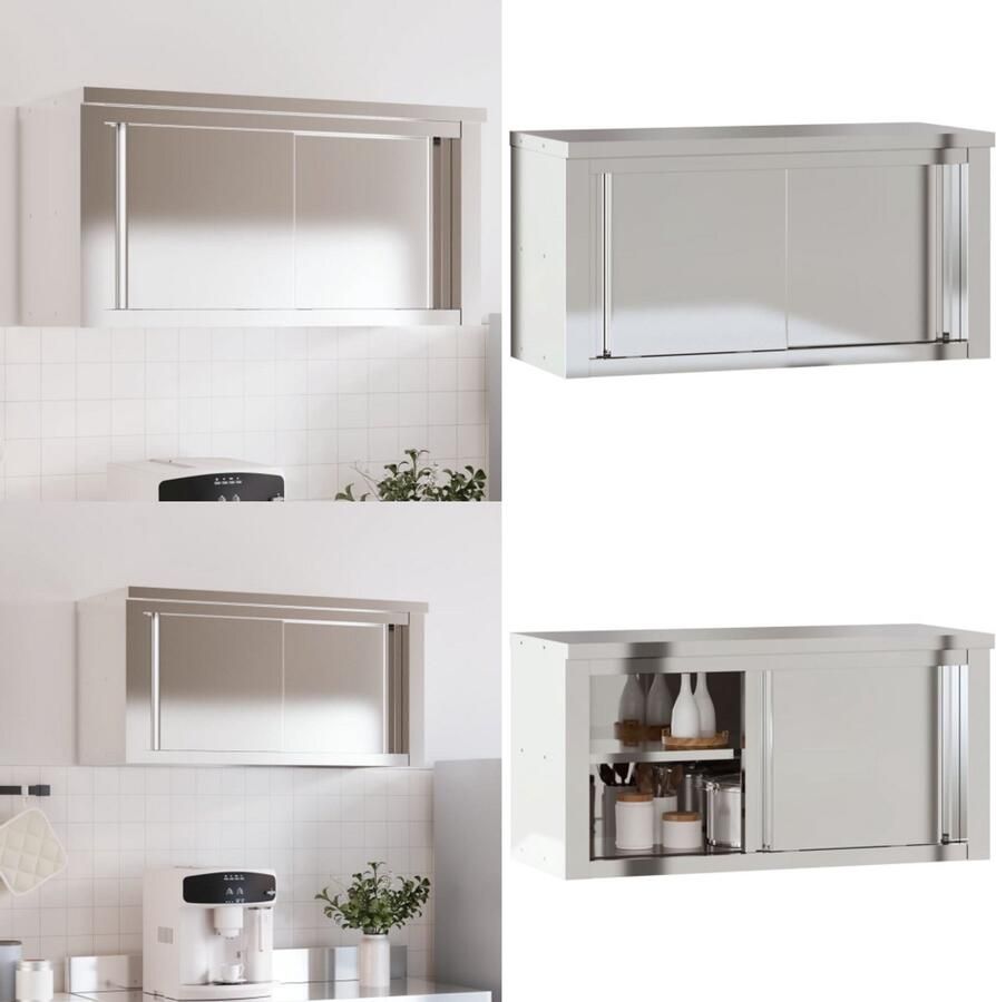 VidaXL Keukenwandkast met schuifdeuren roestvrijstaal Keukenwandkast Keukenwandkasten Wandkast Opbergkast