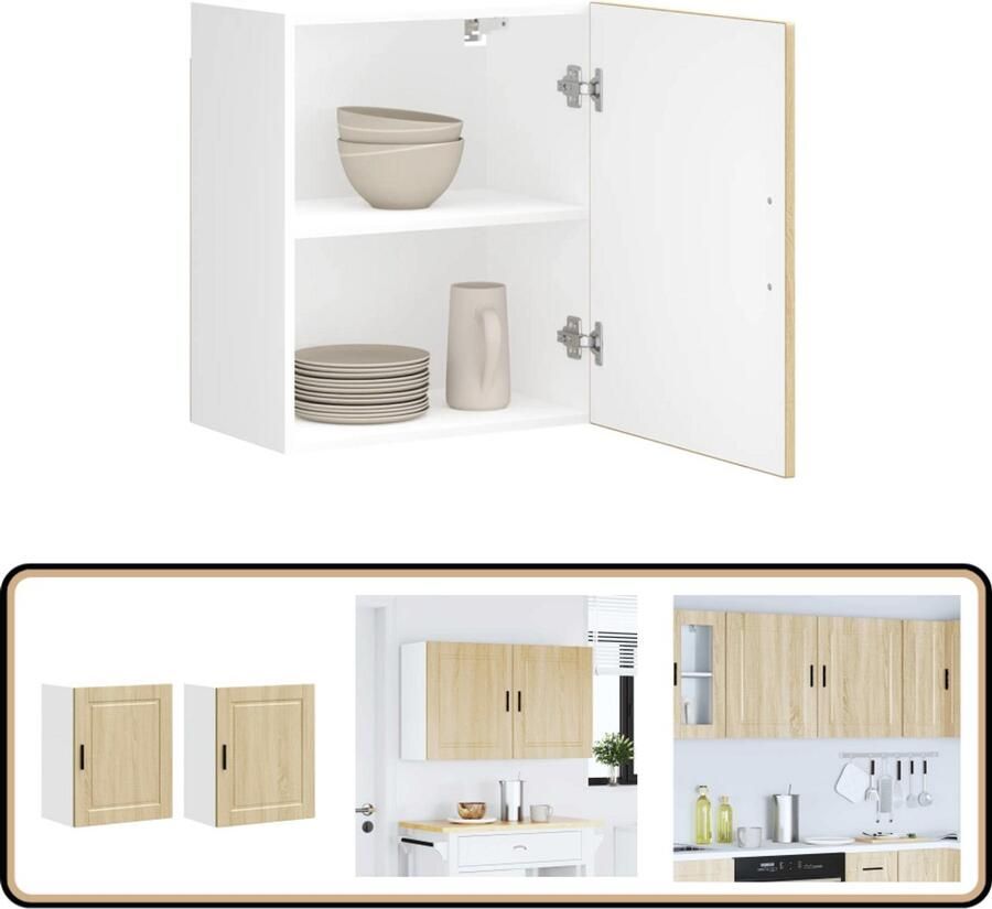 VidaXL Keukenwandkast Porto 2 st Sonoma Eiken Keuken Kast Wandkast Keukenopbergruimte Houten Kast Sonoma Eiken