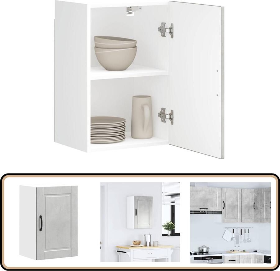 VidaXL Keukenwandkast Porto 40x31x60 cm Betongrijs Keukenkast Wandkast Opslagruimte Houten Kast Betongrijs