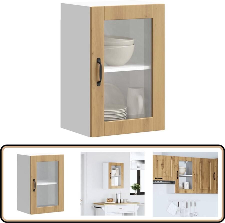 VidaXL Keukenwandkast Porto Artisanaal Eikenkleur Keuken Kast Wandkast Opslagoplossing Houten Kast Glazen Deur