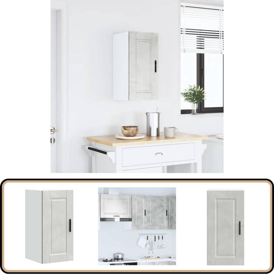 VidaXL Keukenwandkast Porto Betongrijs Bewerkt hout Keuken Kast Wandkast Opslagruimte Houten Kast Betongrijs