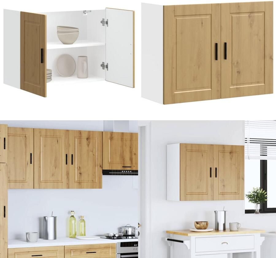 VidaXL Keukenwandkast Porto bewerkt hout artisanaal eikenkleur Keuken Wandkast Keuken Wandkasten Keuken Wandmeubel Gemonteerde Wandkast - Foto 2