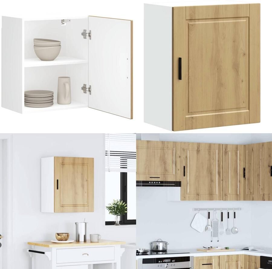 VidaXL Keukenwandkast Porto bewerkt hout artisanaal eikenkleur Keuken Wandkast Keuken Wandkasten Keuken Wandmeubel Gemonteerde Wandkast