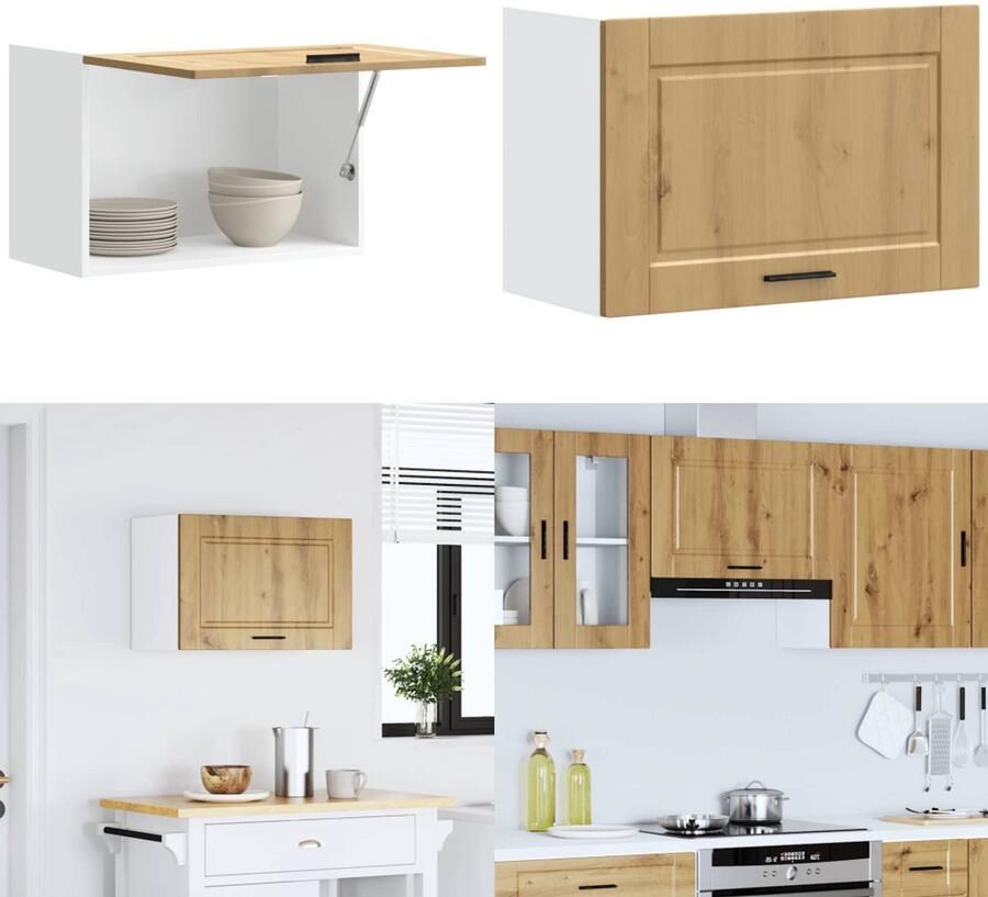 VidaXL Keukenwandkast Porto bewerkt hout artisanaal eikenkleur Keuken Wandkast Keuken Wandkasten Keuken Wandmeubel Gemonteerde Wandkast - Foto 3