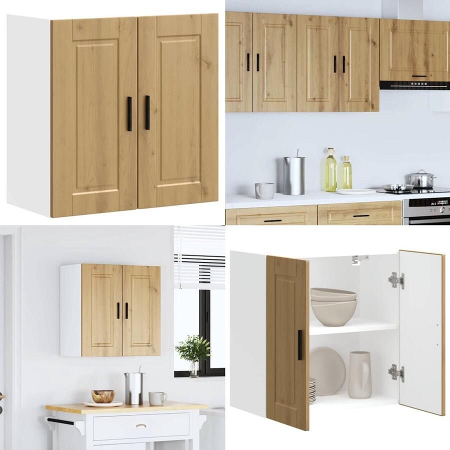 VidaXL Keukenwandkast Porto bewerkt hout artisanaal eikenkleur Keuken Wandkast Keuken Wandkasten Keuken Wandmeubel Gemonteerde Wandkast - Foto 5