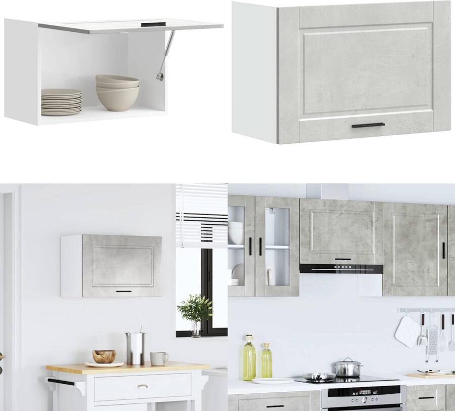 VidaXL Keukenwandkast Porto bewerkt hout betongrijs Keuken Wandkast Keuken Wandkasten Keuken Wandmeubel Gemonteerde Wandkast