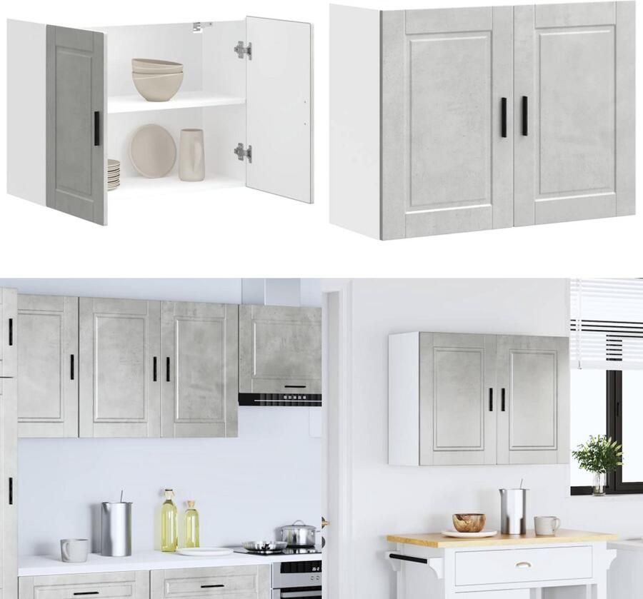 VidaXL Keukenwandkast Porto bewerkt hout betongrijs Keuken Wandkast Keuken Wandkasten Keuken Wandmeubel Gemonteerde Wandkast
