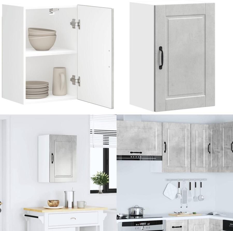 VidaXL Keukenwandkast Porto bewerkt hout betongrijs Keuken Wandkast Keuken Wandkasten Keuken Wandmeubel Gemonteerde Wandkast