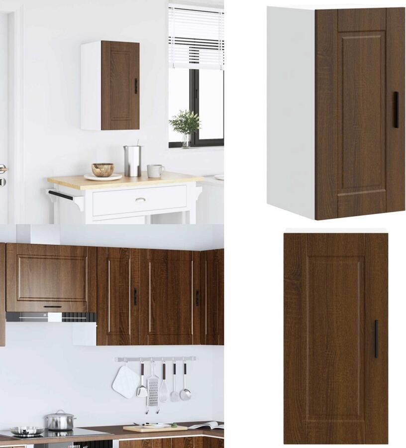 VidaXL Keukenwandkast Porto bewerkt hout bruin eikenkleur Keuken Wandkast Keuken Wandkasten Keuken Wandmeubel Gemonteerde Wandkast - Foto 4