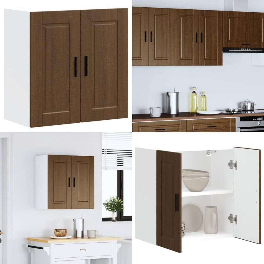 VidaXL Keukenwandkast Porto bewerkt hout bruin eikenkleur Keuken Wandkast Keuken Wandkasten Keuken Wandmeubel Gemonteerde Wandkast