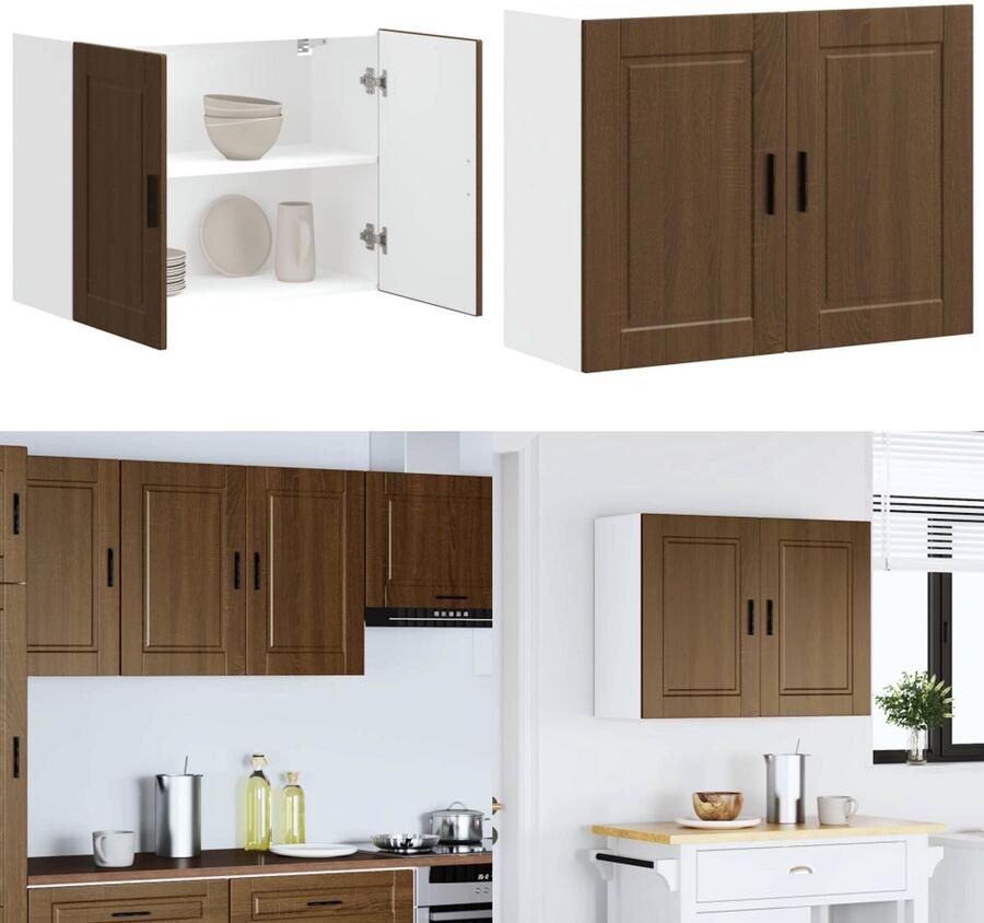 VidaXL Keukenwandkast Porto bewerkt hout bruin eikenkleur Keuken Wandkast Keuken Wandkasten Keuken Wandmeubel Gemonteerde Wandkast - Foto 3