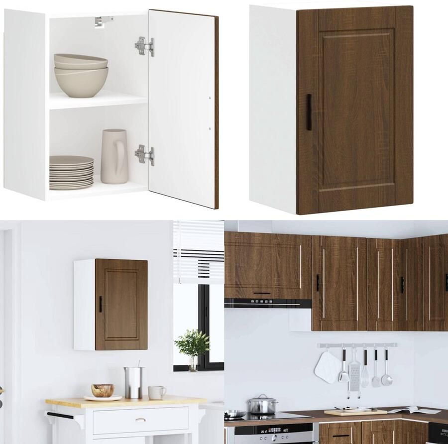 VidaXL Keukenwandkast Porto bewerkt hout bruin eikenkleur Keuken Wandkast Keuken Wandkasten Keuken Wandmeubel Gemonteerde Wandkast - Foto 2