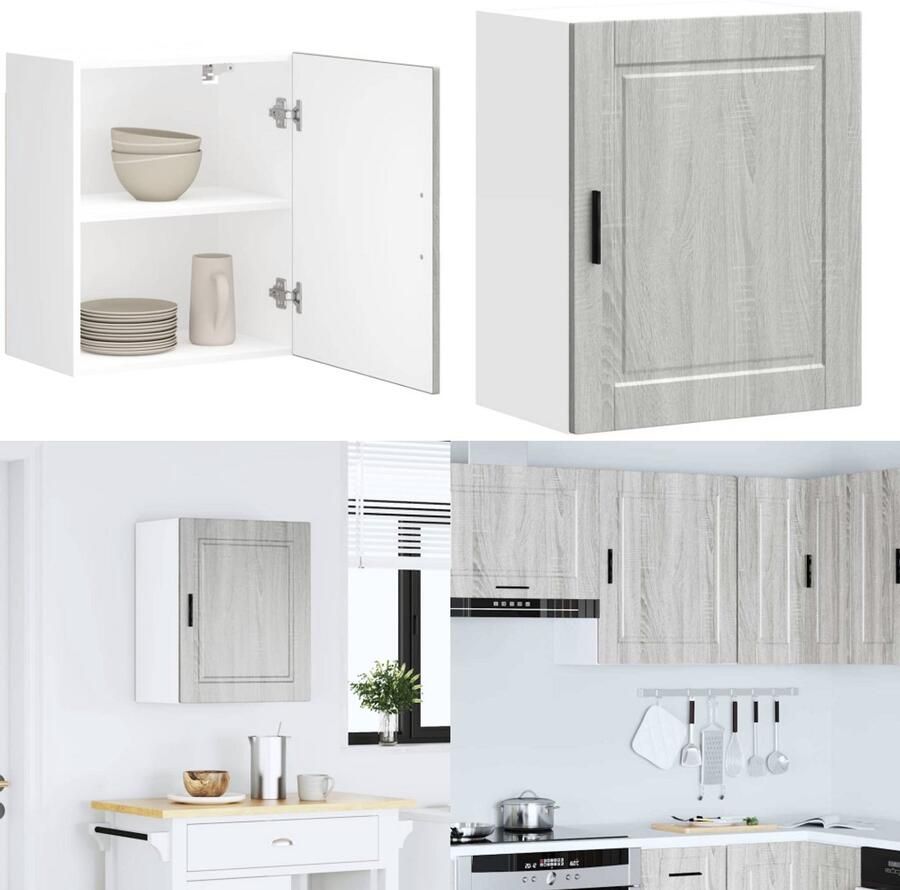 VidaXL Keukenwandkast Porto bewerkt hout grijs sonoma eiken Keuken Wandkast Keuken Wandkasten Keuken Wandmeubel Gemonteerde Wandkast - Foto 3