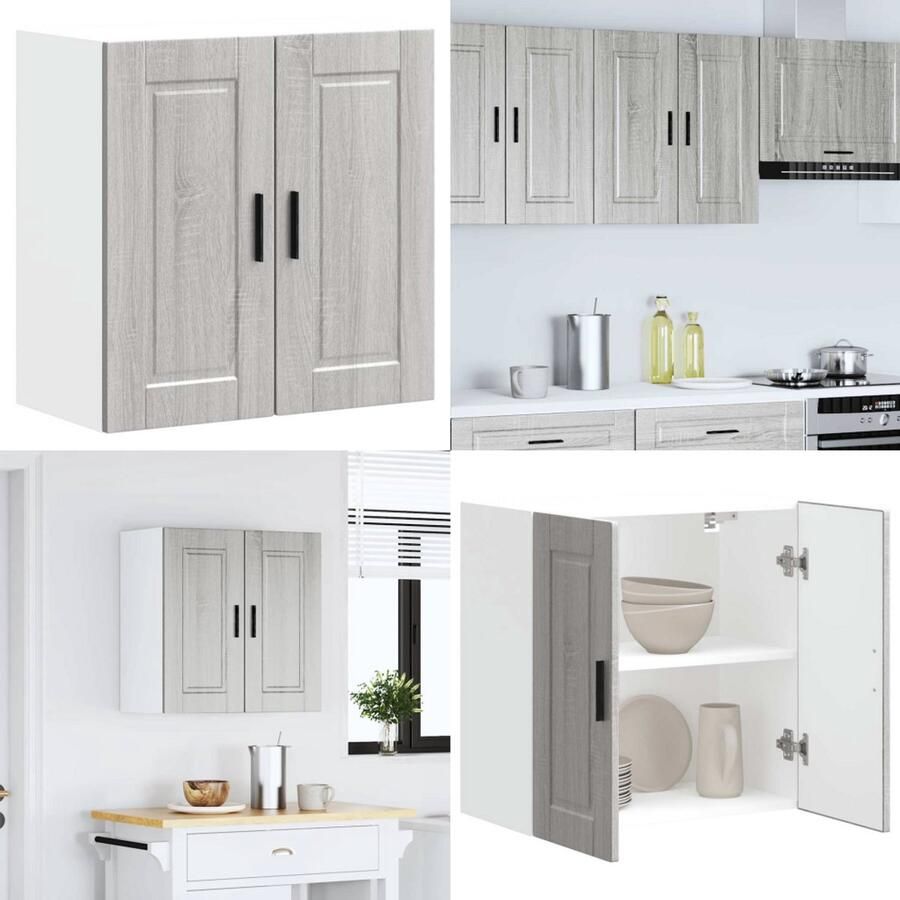 VidaXL Keukenwandkast Porto bewerkt hout grijs sonoma eiken Keuken Wandkast Keuken Wandkasten Keuken Wandmeubel Gemonteerde Wandkast