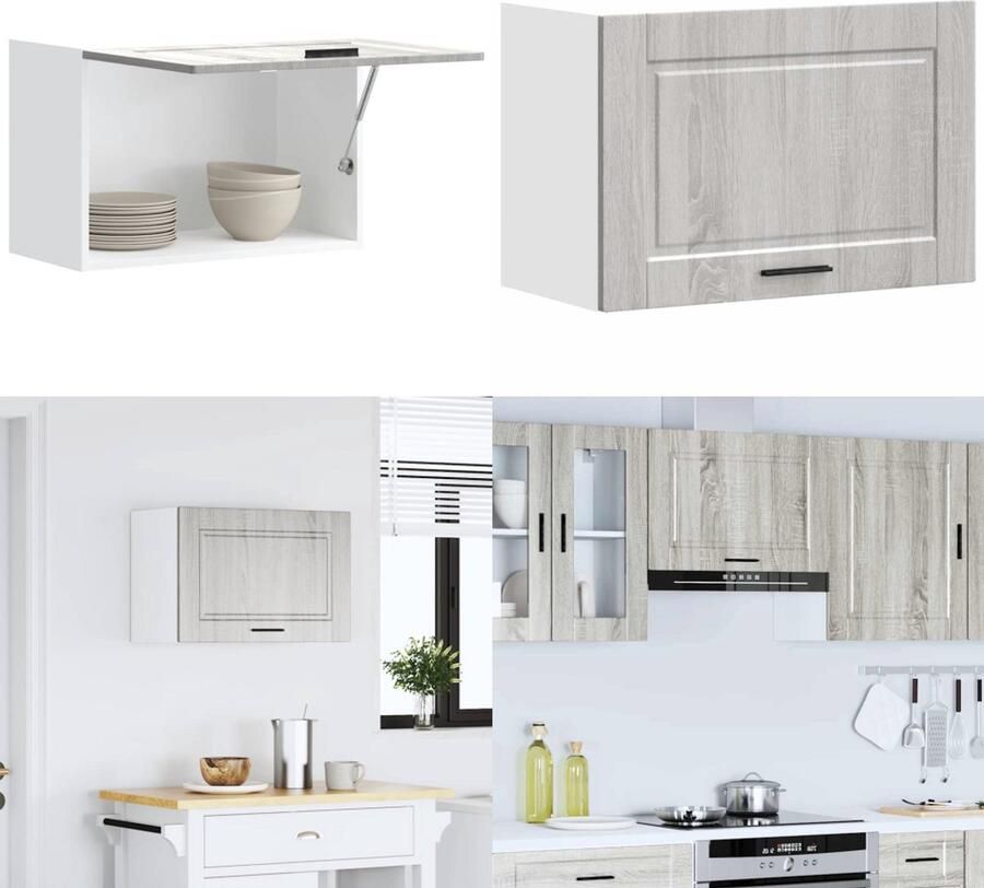 VidaXL Keukenwandkast Porto bewerkt hout grijs sonoma eiken Keuken Wandkast Keuken Wandkasten Keuken Wandmeubel Gemonteerde Wandkast - Foto 2