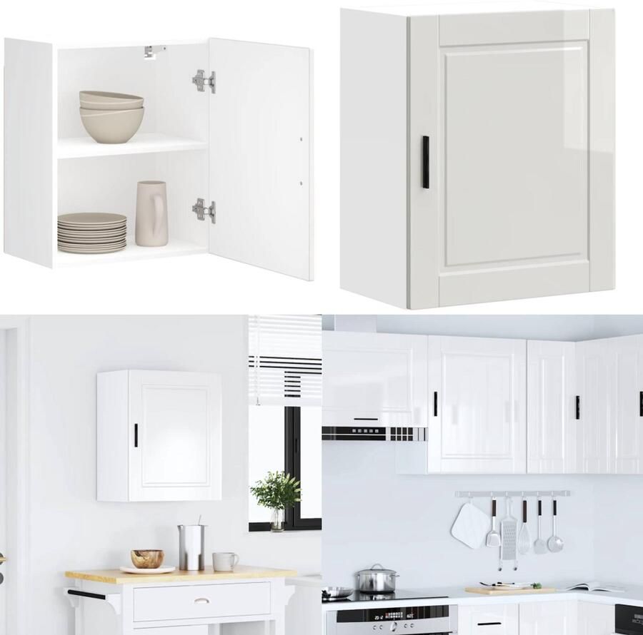 VidaXL Keukenwandkast Porto bewerkt hout hoogglans wit Keuken Wandkast Keuken Wandkasten Keuken Wandmeubel Gemonteerde Wandkast - Foto 4