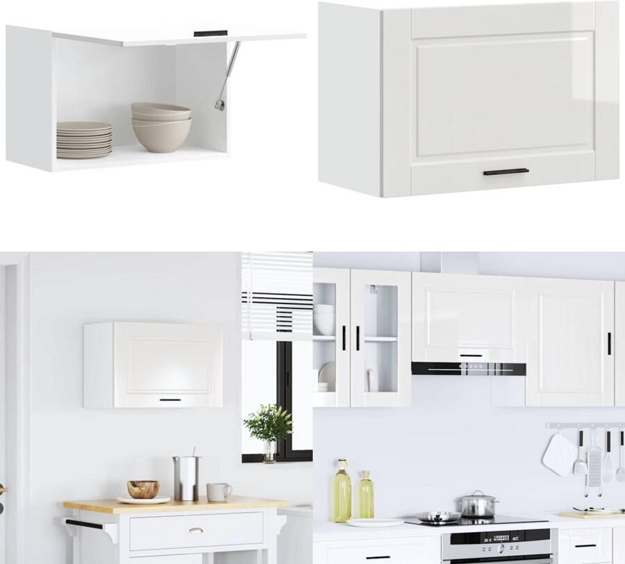 VidaXL Keukenwandkast Porto bewerkt hout hoogglans wit Keuken Wandkast Keuken Wandkasten Keuken Wandmeubel Gemonteerde Wandkast - Foto 3