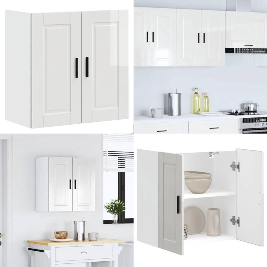 VidaXL Keukenwandkast Porto bewerkt hout hoogglans wit Keuken Wandkast Keuken Wandkasten Keuken Wandmeubel Gemonteerde Wandkast