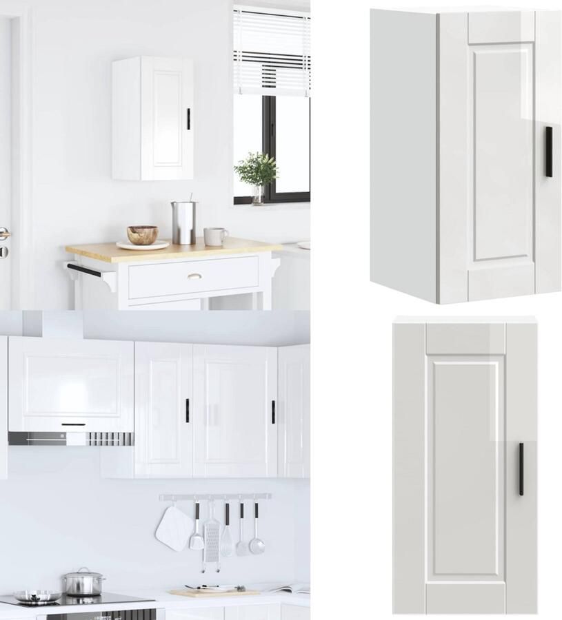 VidaXL Keukenwandkast Porto bewerkt hout hoogglans wit Keuken Wandkast Keuken Wandkasten Keuken Wandmeubel Gemonteerde Wandkast - Foto 2