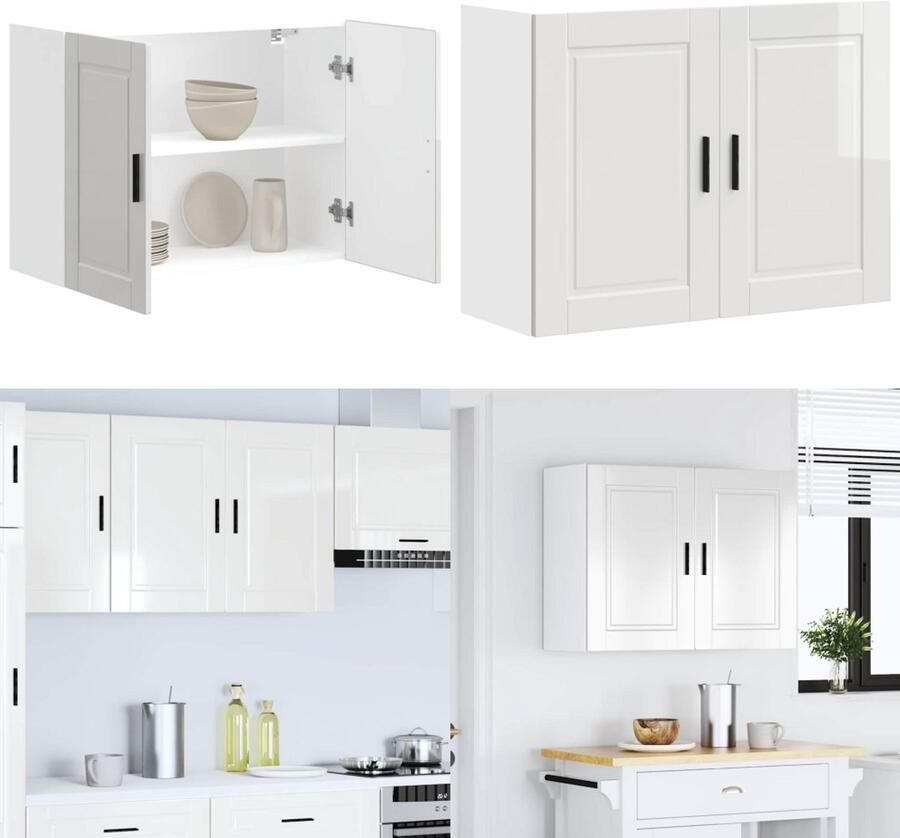 VidaXL Keukenwandkast Porto bewerkt hout hoogglans wit Keuken Wandkast Keuken Wandkasten Keuken Wandmeubel Gemonteerde Wandkast