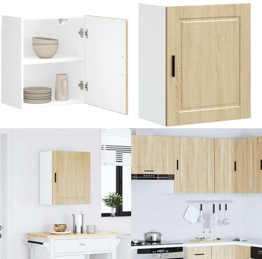 VidaXL Keukenwandkast Porto bewerkt hout sonoma eikenkleurig Keuken Wandkast Keuken Wandkasten Keuken Wandmeubel Gemonteerde Wandkast