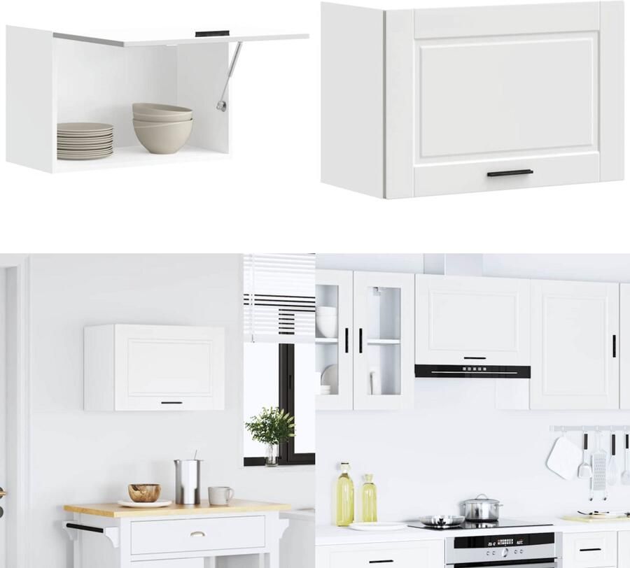 VidaXL Keukenwandkast Porto bewerkt hout wit Keuken Wandkast Keuken Wandkasten Keuken Wandmeubel Gemonteerde Wandkast