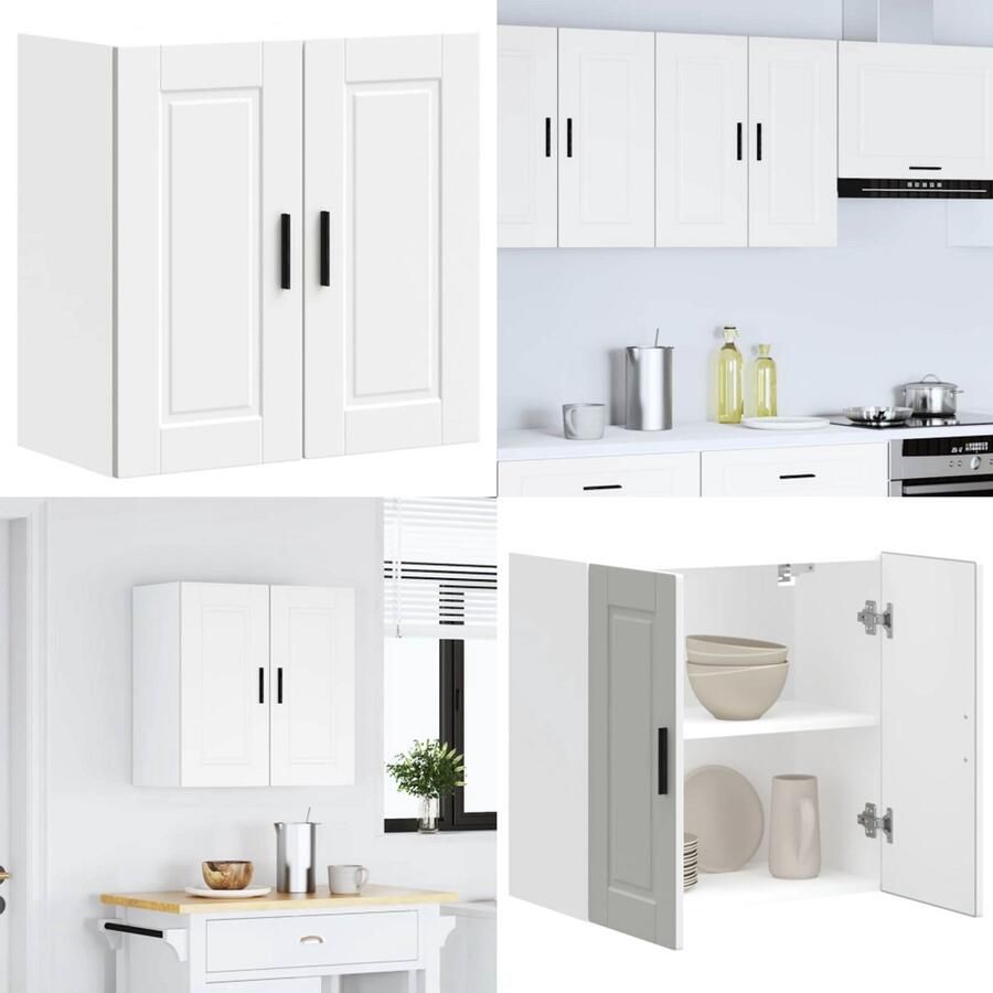 VidaXL Keukenwandkast Porto bewerkt hout wit Keuken Wandkast Keuken Wandkasten Keuken Wandmeubel Gemonteerde Wandkast - Foto 2