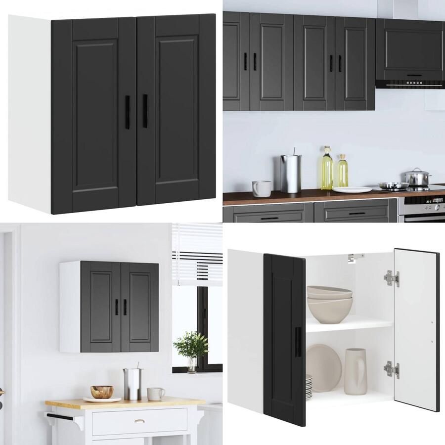 VidaXL Keukenwandkast Porto bewerkt hout zwart Keuken Wandkast Keuken Wandkasten Keuken Wandmeubel Gemonteerde Wandkast