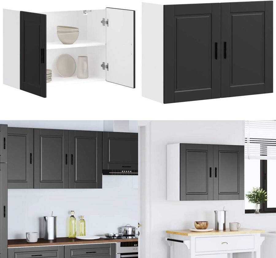 VidaXL Keukenwandkast Porto bewerkt hout zwart Keuken Wandkast Keuken Wandkasten Keuken Wandmeubel Gemonteerde Wandkast - Foto 4