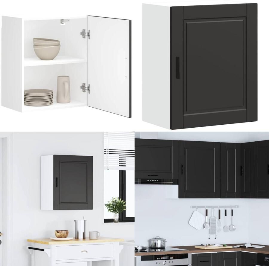 VidaXL Keukenwandkast Porto bewerkt hout zwart Keuken Wandkast Keuken Wandkasten Keuken Wandmeubel Gemonteerde Wandkast - Foto 2