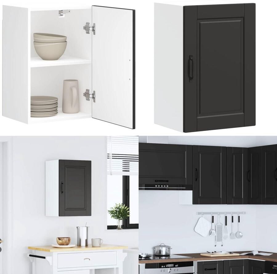 VidaXL Keukenwandkast Porto bewerkt hout zwart Keuken Wandkast Keuken Wandkasten Keuken Wandmeubel Gemonteerde Wandkast