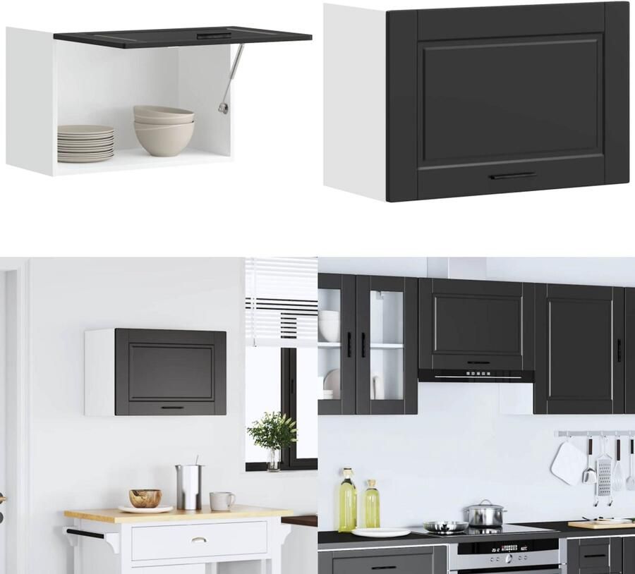 VidaXL Keukenwandkast Porto bewerkt hout zwart Keuken Wandkast Keuken Wandkasten Keuken Wandmeubel Gemonteerde Wandkast - Foto 3