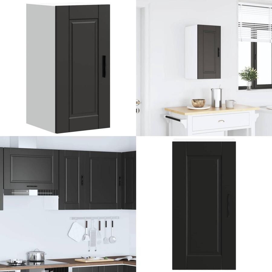 VidaXL Keukenwandkast Porto bewerkt hout zwart Keuken Wandkast Keuken Wandkasten Keuken Wandmeubel Gemonteerde Wandkast