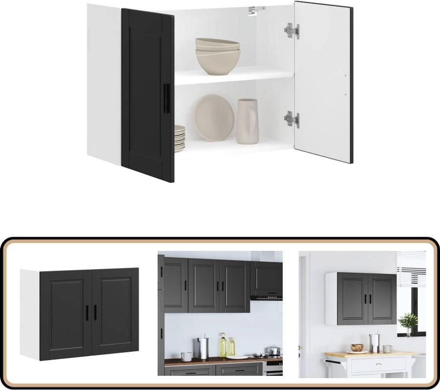 VidaXL Keukenwandkast Porto Bewerkt hout Zwart Keukenkast Wandkast Opslagoplossing Keukenuitrusting Zwarte Keuken