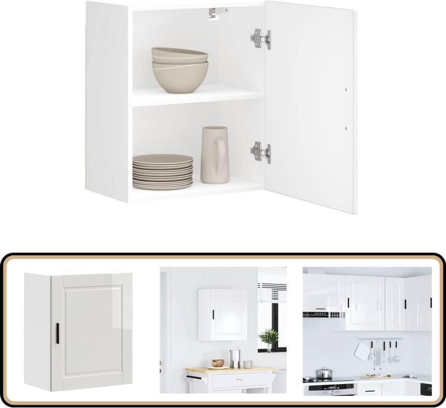 VidaXL Keukenwandkast Porto Bewerkte Hout Hoogglans Wit Keukenkast Wandkast Opslagoplossing Keukeninrichting Houten Kast